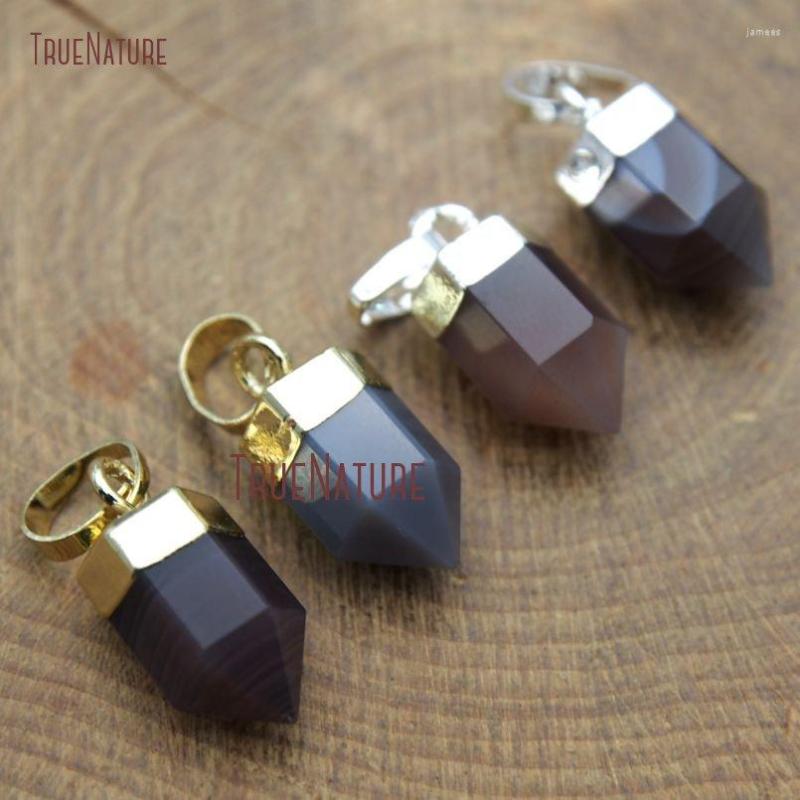 

Pendant Necklaces Gold Silver Electroplated Charm Prism Hexagon Pencil Point Simple Design Necklace Botswana Agates In 15 7 Mm PM9803