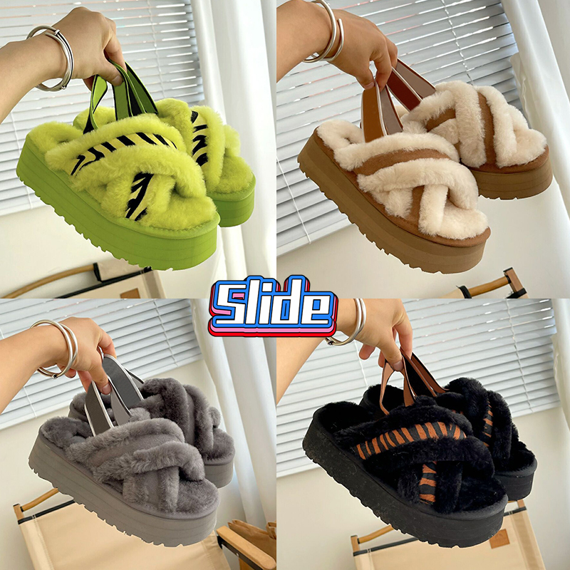 

2023 Designer slippers australia Disco Cross shearling slide animalia sandals snow boots women shoes white black chestnut lime Pink Scallop winter comfort sandal, Bubble wrap packaging