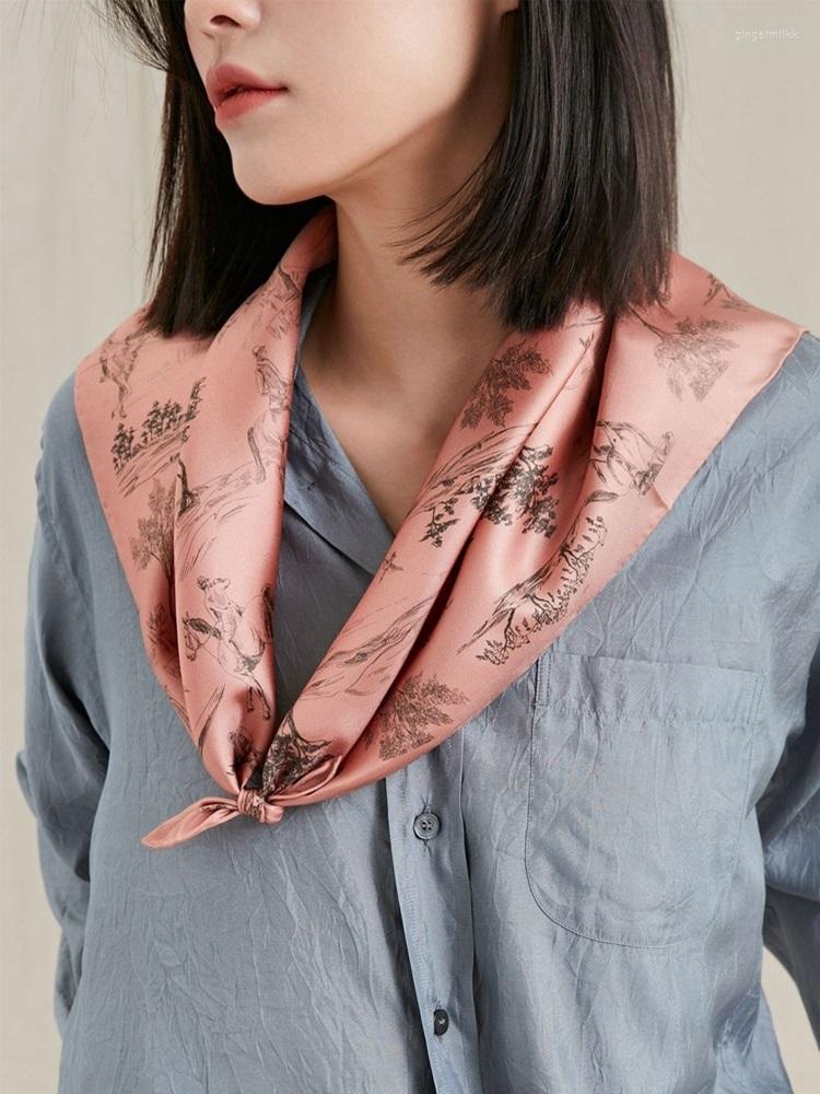 

Scarves Smoke Pink Prints Silk Neckerchief Bandana Scarf Wraps Women Charming Neck Head Hair Foulard 65 65cm
