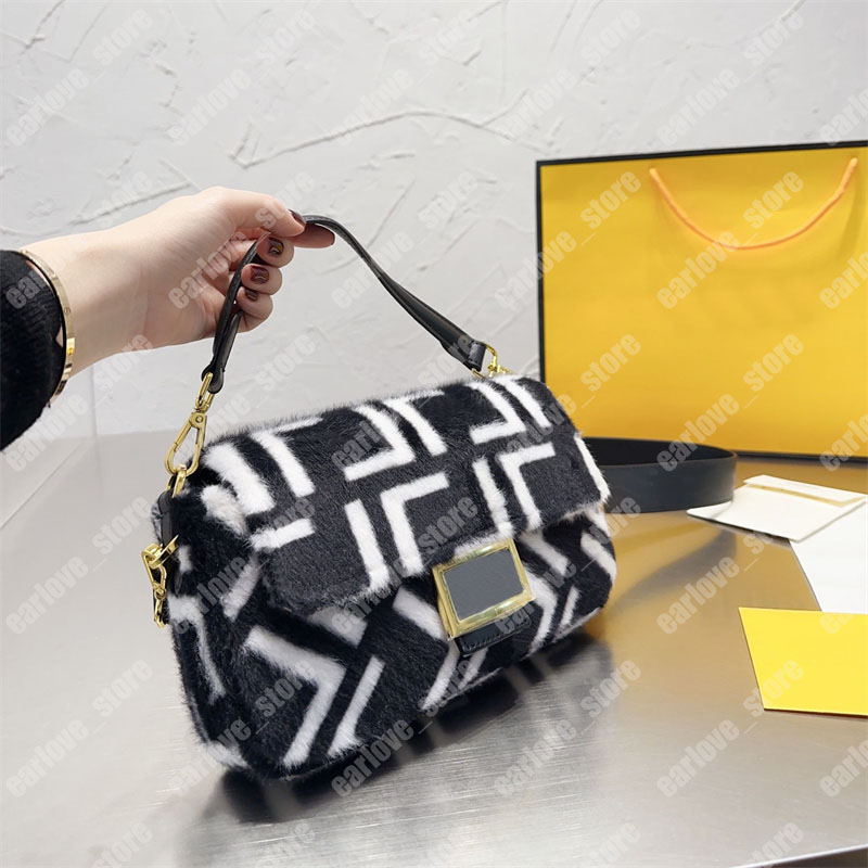 

Fashion Iconic Baguette Womens Designer Shoulder Bag Winter Fluffy Hobo Crossbody Bags Mini Tote Handbags Luxury Ladies Messenger Bag, F1