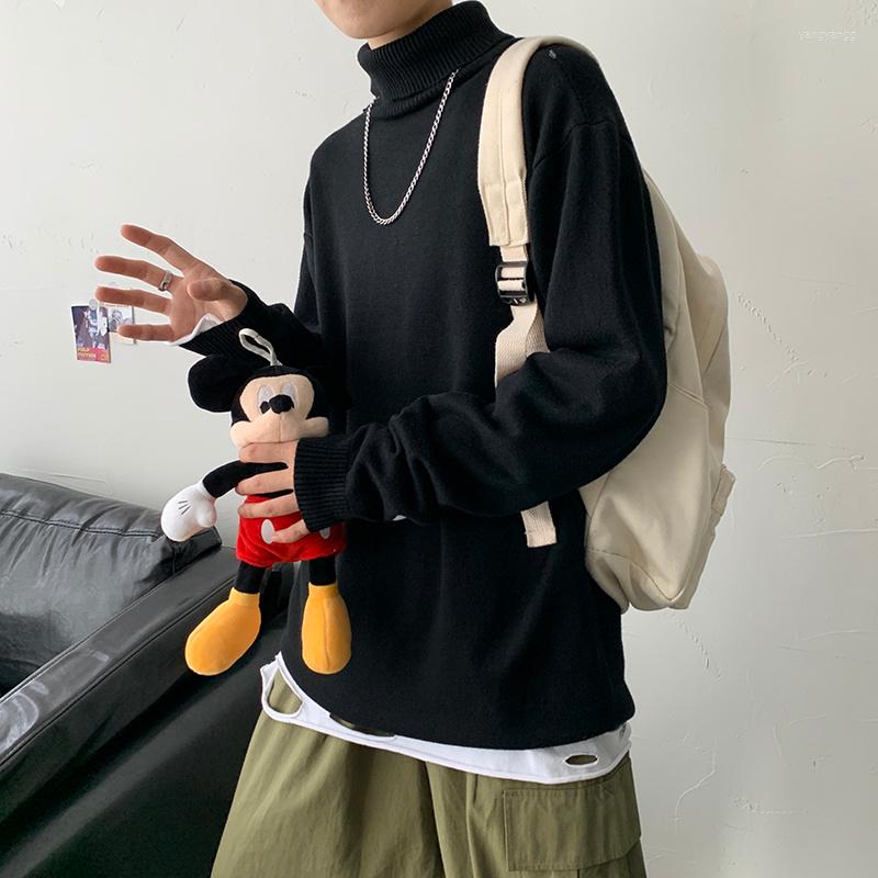 

Men's Sweaters Winter High Neck Sweater Men Warm Fashion Casual Knitting Pullover Korean Loose Long Sleeve Mens Jumper Clothes, Black