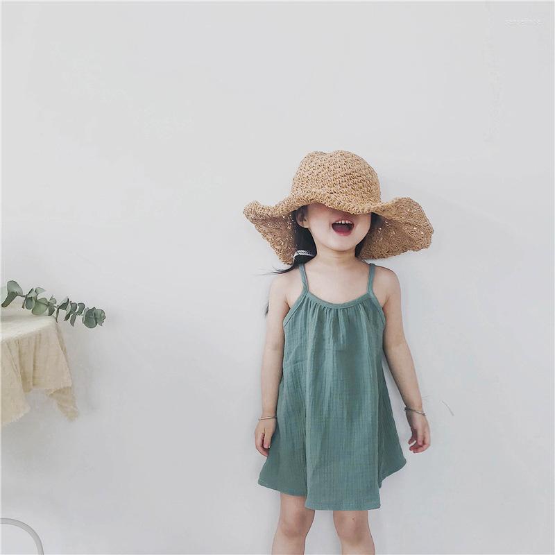 

Girl Dresses Kids Girls Beach Dress Soft Cotton Casual Baby Clothes Toddler Solid Color Summer Vacation, Blue