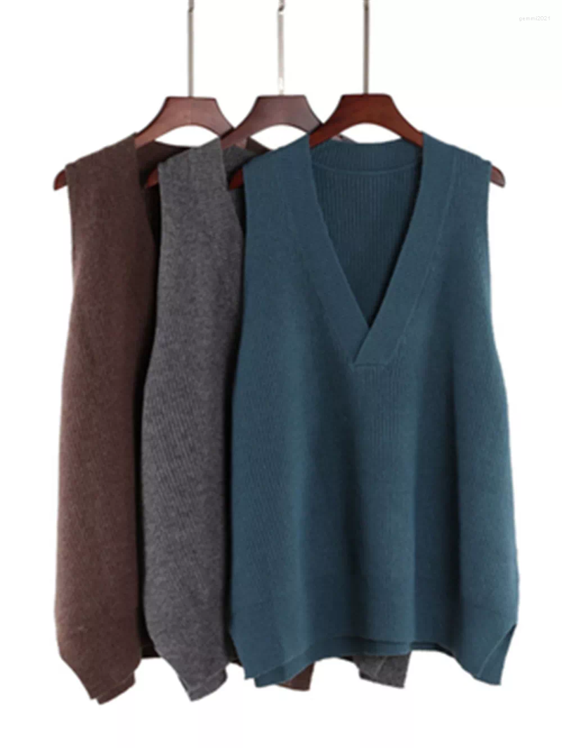 

Women's Vests Women Sweater Vest V Neck Pullover Medium Long Knitted Jumper Top Basic Waistcoat For PZ3067, Beige