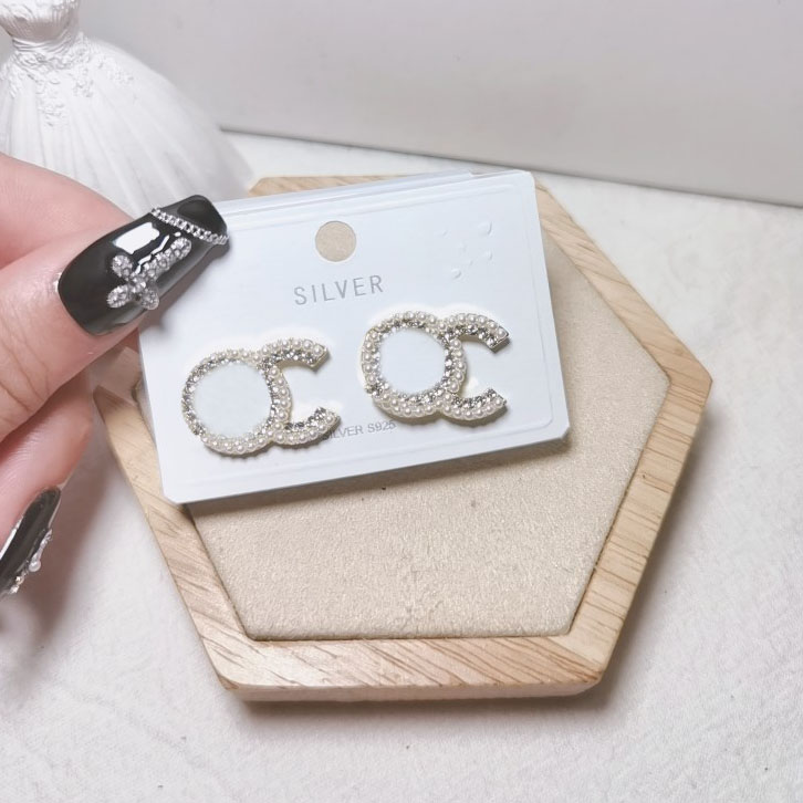23ss Mixed 18K Gold Plated Luxury Double Letters Stud 925 Silver Brand Designer Famous Charm Women Crystal Rhinestone Pearl Earring Jewelry Acces