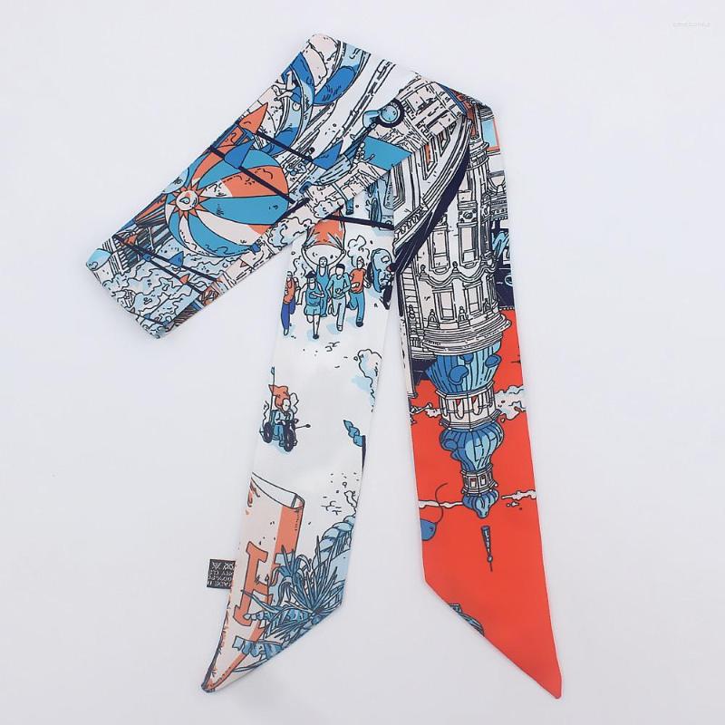 

Scarves Printed Handle Bag Ribbons Brand Small Twill Silk Scarf For Women Fashion Head Long Skinny Wholesale