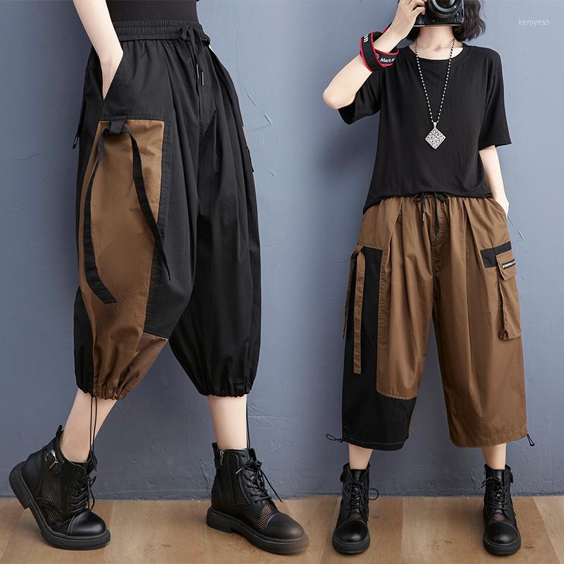 

Women's Pants Women Cargo Trousers Multi-Pocket Summer Thin Harajuku Trendy Irregular Work Loose Elastic High Waist Female Calf-Length, Black