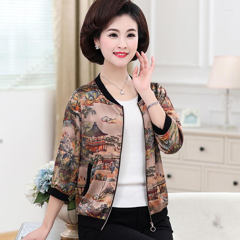 

Women's Jackets Women 2022 Spring Summer Fashion Middle-aged And Elderly Coats Female Short Thin Ladies Loose Printed Outerwear S230