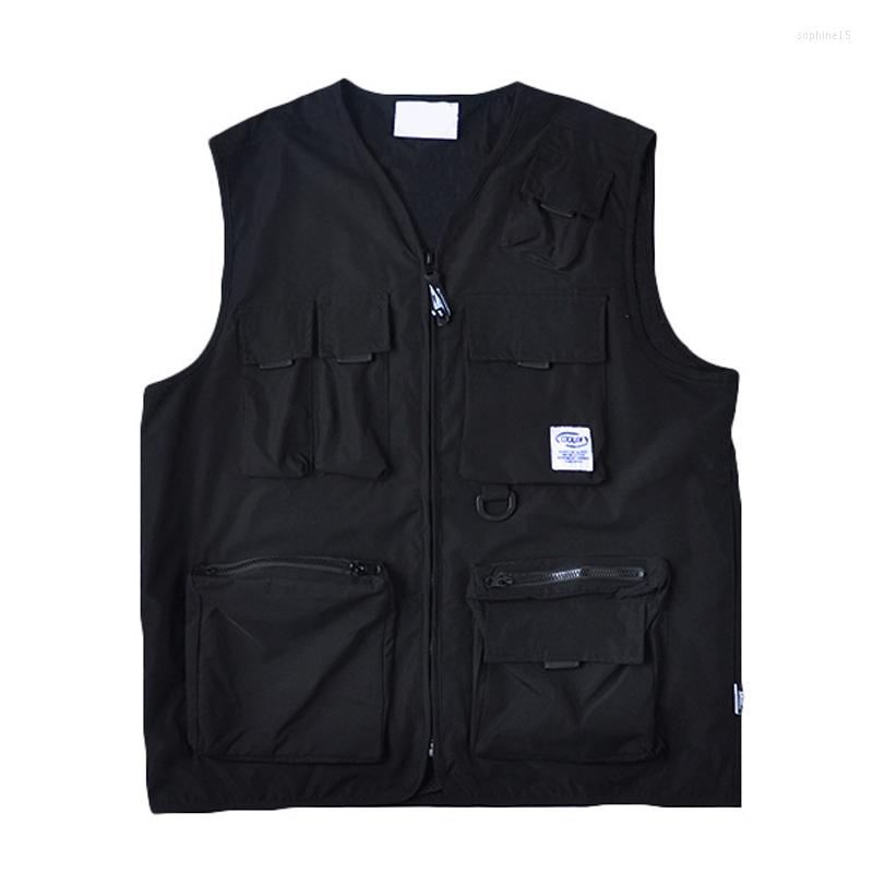 

Men's Vests Spring Autumn Men's Function Tactics Waistcoats Men Multi-pocket Cargo Sleeveless Jackets Solid Color Fashion Tank Top, Black