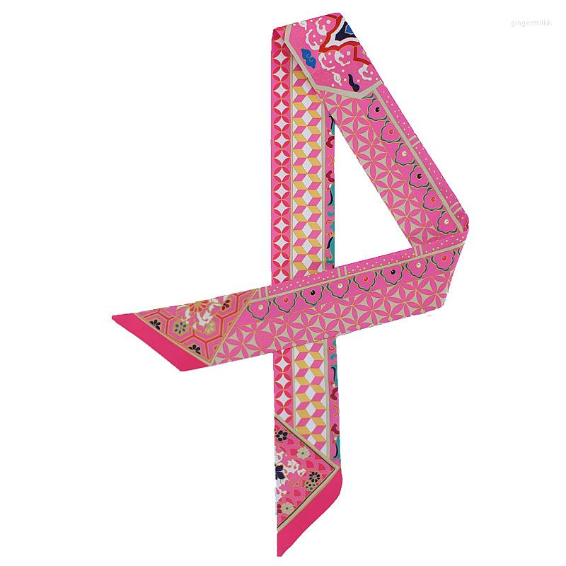 

Scarves Colors Plaid Print Twill Silk Scarf Women Bag Ribbons Fashion Head Summer Small Long For Hair