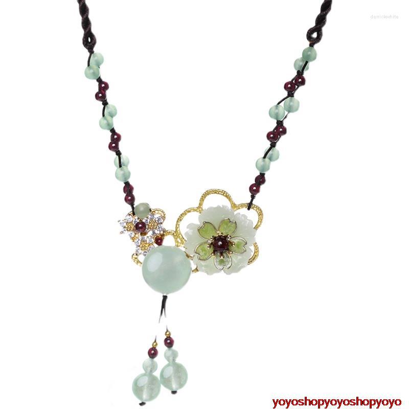 

Choker Natural Green Jade Beads Vintage Handmade Woman Girl Pendant Necklace Colar Collier Sweater Chain