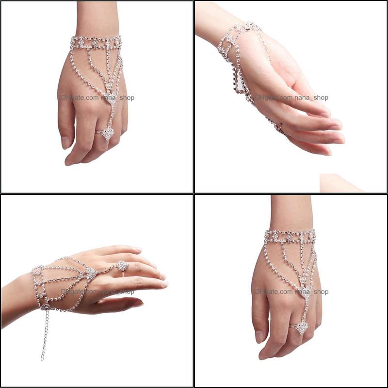 

Bangle Bangle Ring And Earring Set Rhinestone Finger Fashion Women Girl Bracelet Chain Link Hand Long Pearl Necklace For Womengle Dr Dhrod