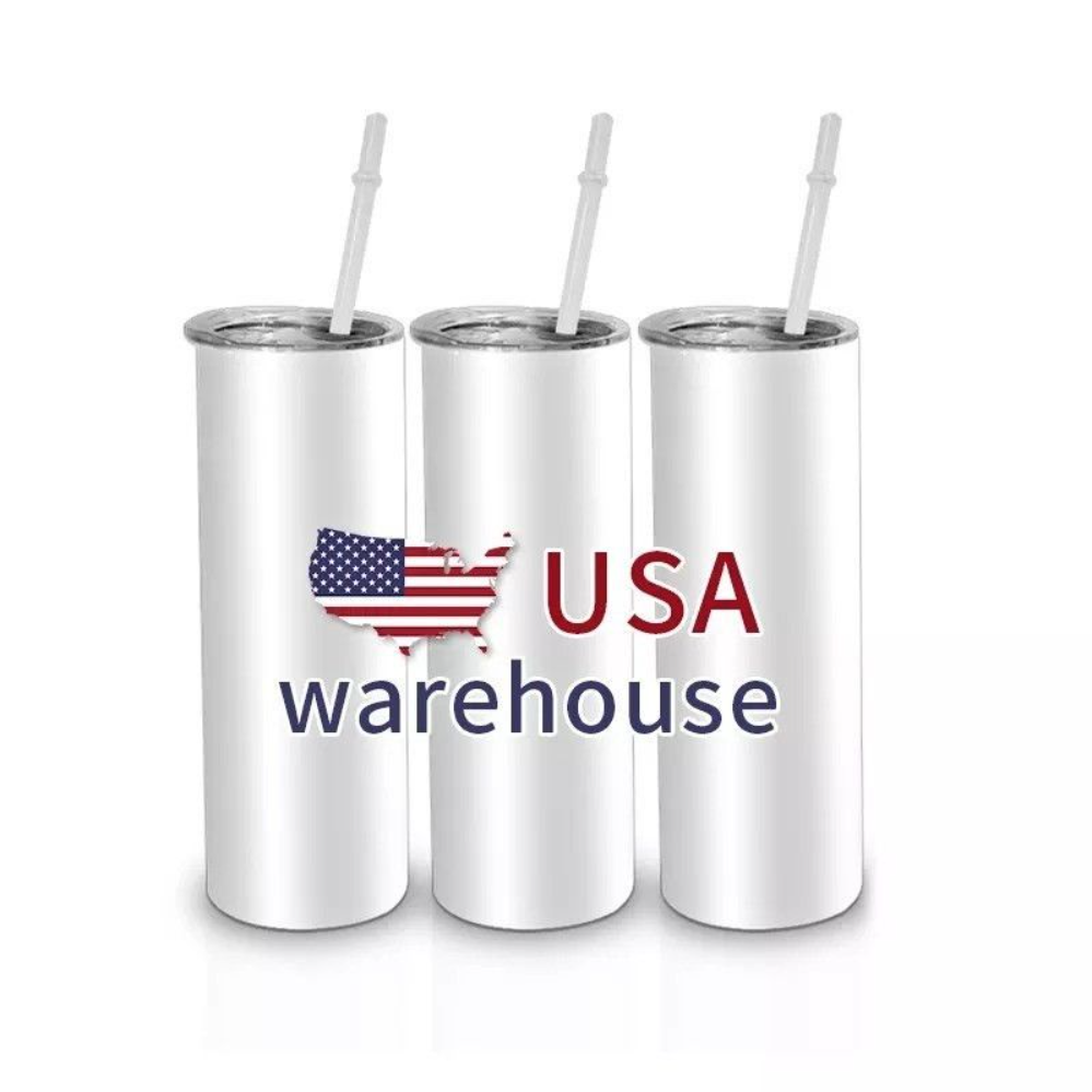 

24h Ship 20 oz white blank skinny stainless steel sublimation tumblers straight USA Warehouse 25pcs/carton