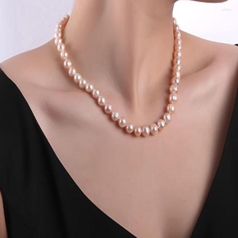 

Chains Real Pink Pearl Women Necklace Jewelry 9-10mm Round Natural Freshwater Cultured 18" W