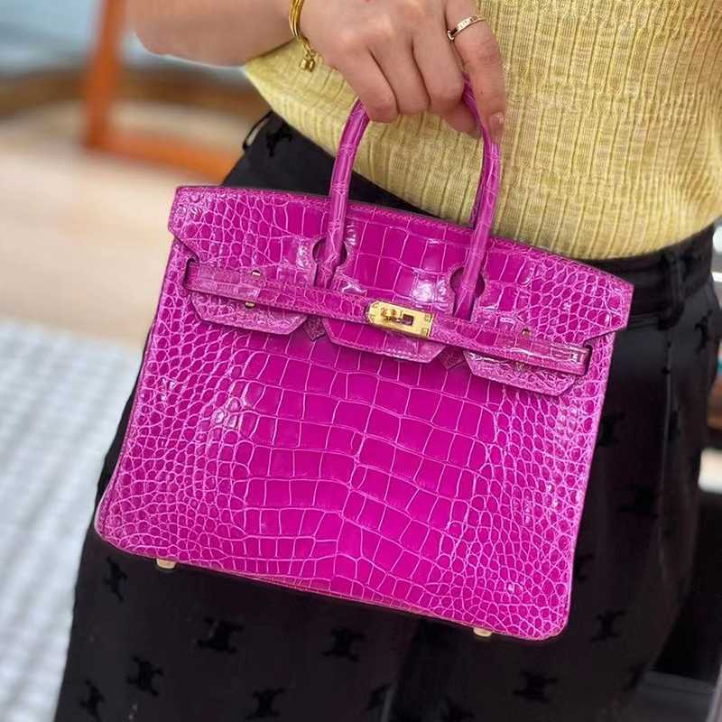 

Birkins Designer Handbags Bag Bright Face Alligator Skin Women's Birkin25 Hand Sewn Fog Face h Hand Original Logo Leather Zc, Arabian nights purple