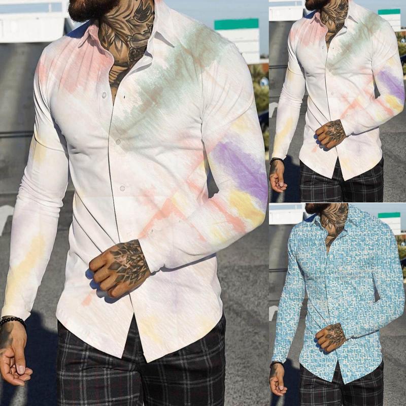 

Men' Casual Shirts Men Autumn Winter Single Breasted Lapel Full Print Beach Long Sleeve Plain Shirt Summer T Mock Top, Blue
