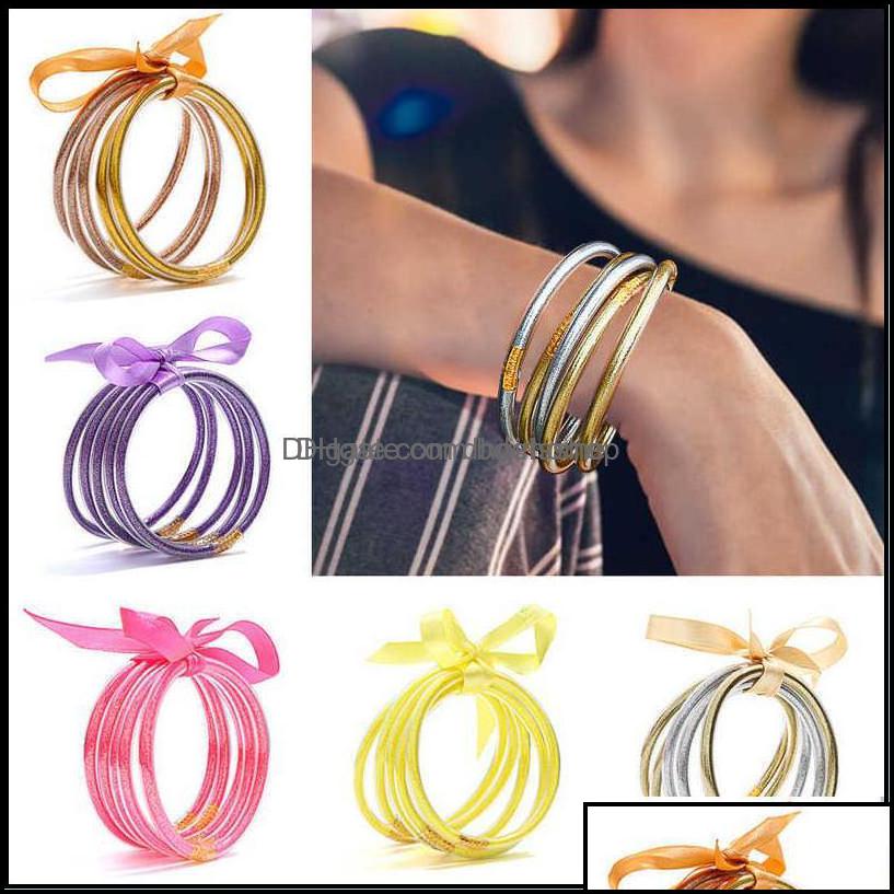 

Bangle Bracelets Jewelry All Weather Glitter Filled Stardust Sile Circle Women Bowknot Jelly Bangles Bracelet Femme 5 Pcs Set Otwem