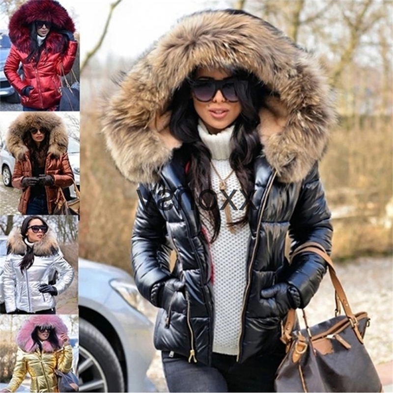 

Women' Down Parkas Winter Coat Women Solid Short Down Jacket Thick Warm Loose Oversized Outerwear Faux Fur Hoodie Parkas Manteau Femme L, Silver