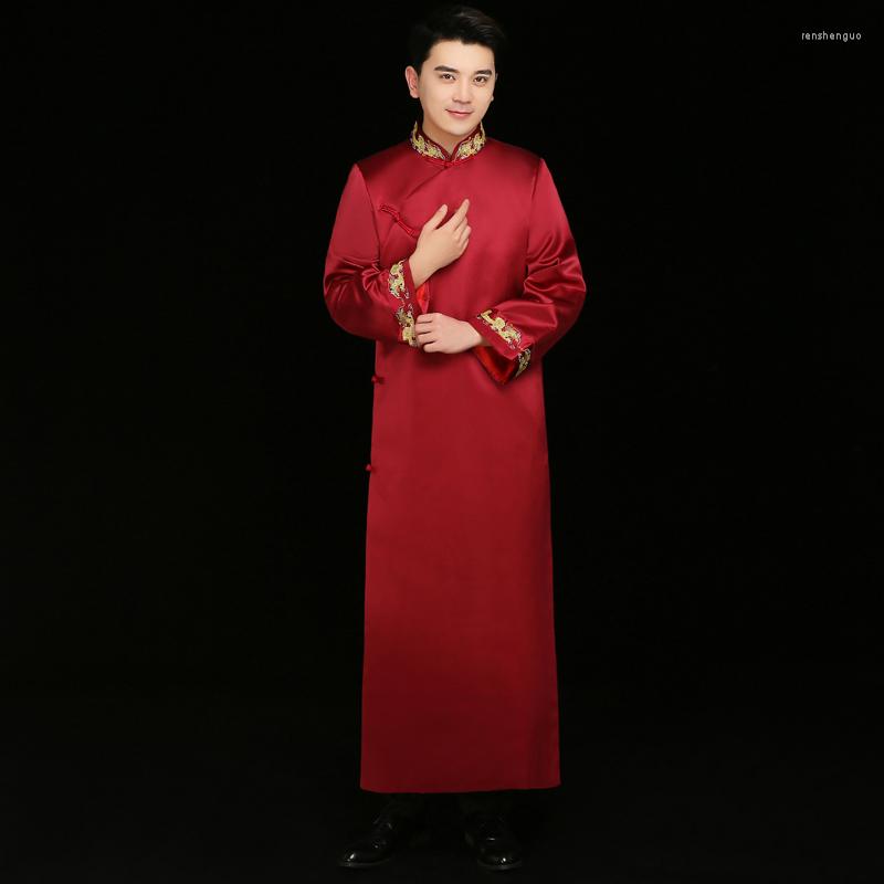

Ethnic Clothing Black Man Chinese Long Dress Wedding Cheongsam Vintage Oriental Bridegroom Dresses Evening Gowns Men