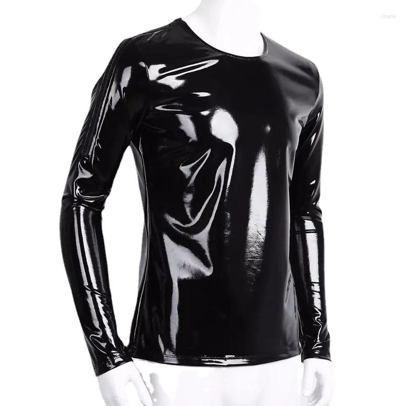

Men' T Shirts Sexy Men' PVC Leather Wet Look T-shirt Black Red Undershirt Metallic Shiny Hip Hop Clubwear Stage Costume Muscle Top