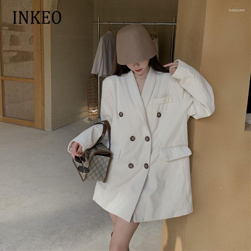 

Women's Suits 2022 Winter Women's Corduroy Blazer Warm Office Lady Double Breasted Coat Collection Padded Jacket Beige INKEO 2O286