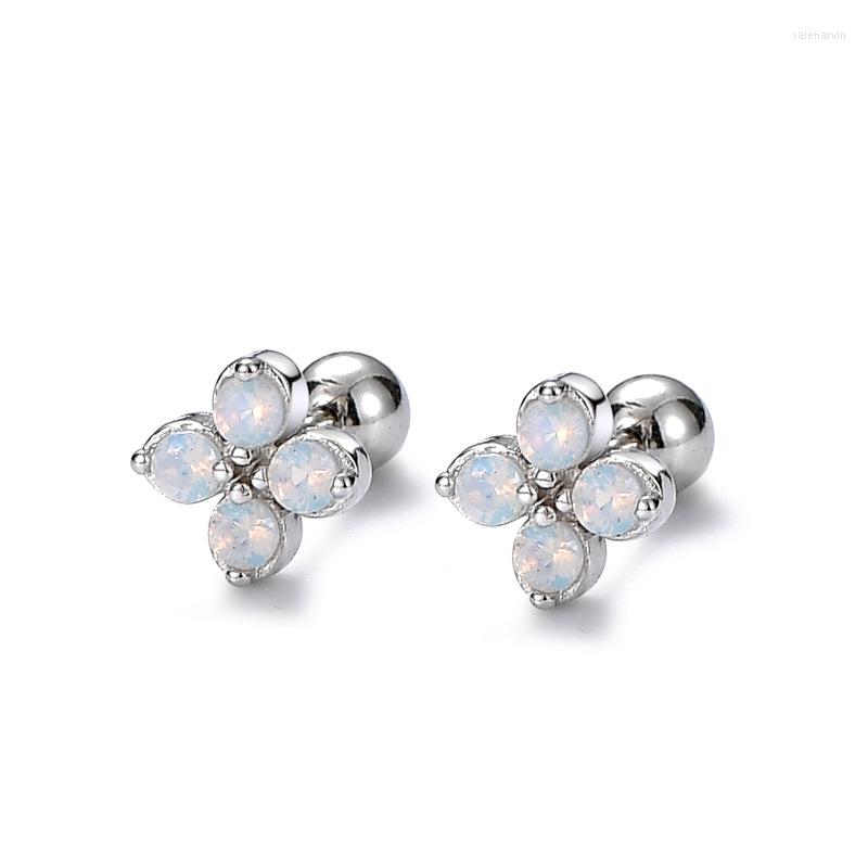 

Stud Earrings Authentic 925 Sterling Silver Earring Sweet Clover Flower Bone Crystal For Women Girl Wedding Party Jewelry Gift