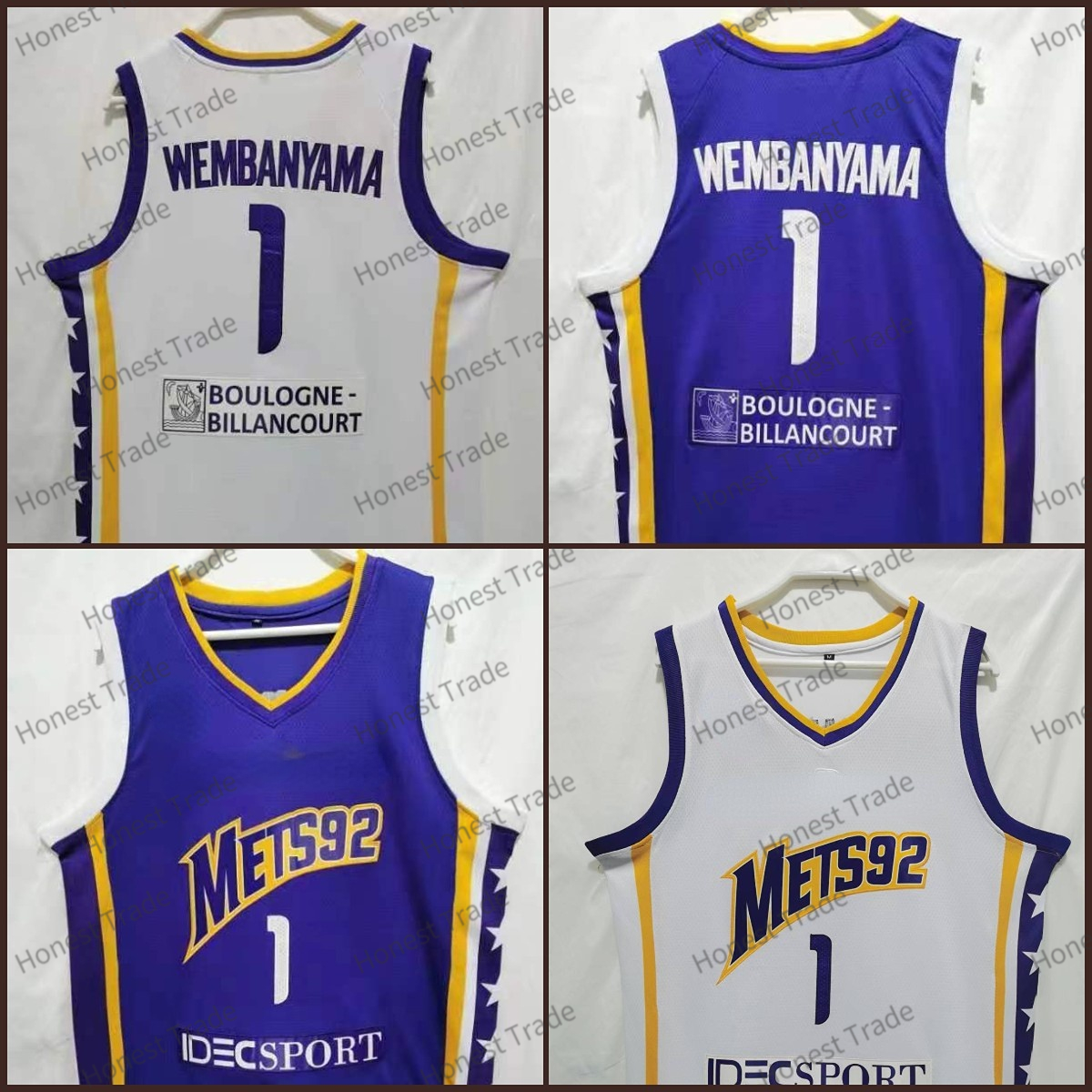 

New 1 Victor Wembanyama Mens France Basketball Jersey Nanterre Mets92 Team National White Purple Jerseys 2022 2023, Men jersey