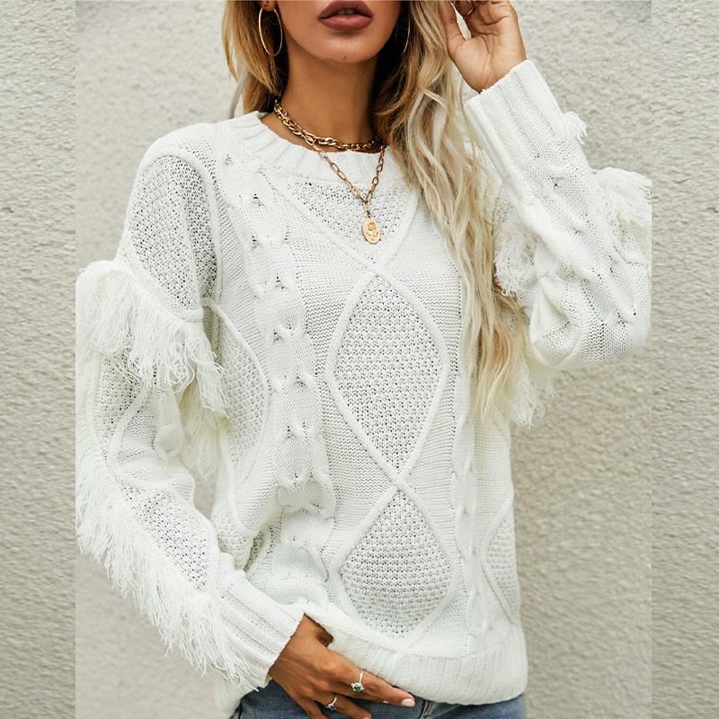 

Women's Sweaters Knittted Tassel Ladies Designed O-neck Hollow Out Autumn Winter Women's Sweater 2022 Fashion Elegant Solid Top Female, Hfe3287-pk