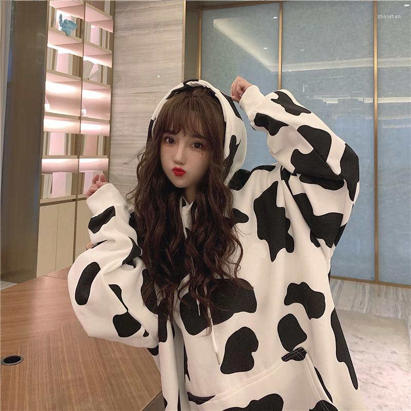 

Women's Hoodies Kawaii Cow Spot Sweater Women's Hooded Korean Style Grunge Streetwear Casual Pullover Clothes Aesthetic Y2k Winter, Picture color 01