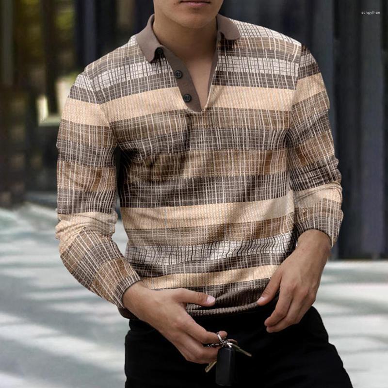 

Men's Polos Men Business Shirt Office Polo Casual Tops Shirts Homme Fashion Slim Lapel Tees, Khaki