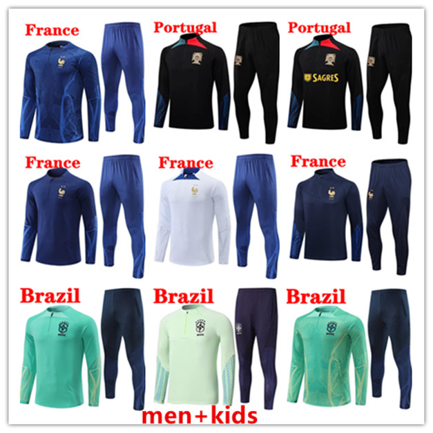 

2022 Portugal tracksuit JOAO FELIX soccer jerseys training suit RONALDO FERNANDES Portugieser 2022 Half zipper chandal tracksuit Men kids kit suits, 03