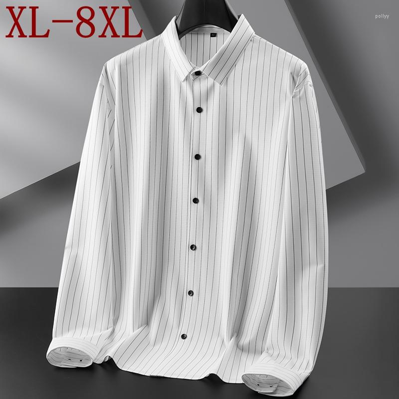 

Men's Casual Shirts 8XL 7XL 6XL 2022 Autumn Luxury Business Striped Shirt Men Long Sleeve Loose Mens Top Quality Camisa Masculina, Black