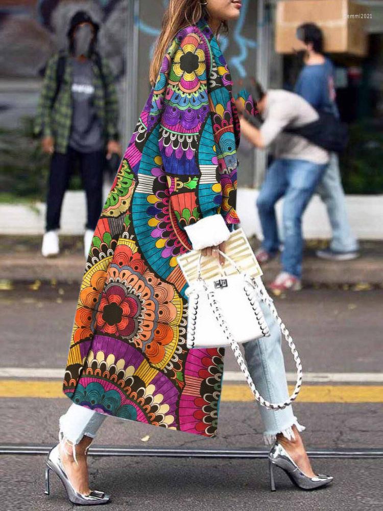 

Women' Trench Coats Autumn And Winter Women' Long Sleeved Casual Style Polyester Material Fashion Loose Printed Single Breasted Coat, Picture2