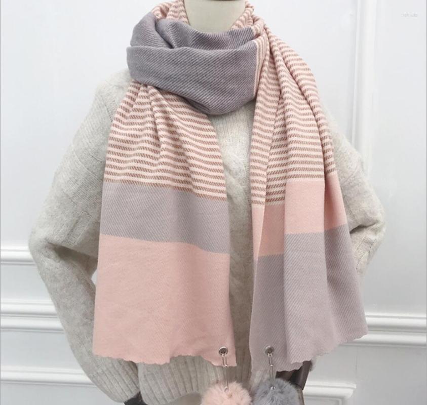 

Scarves Stripe Cashmere Shawls Women Winter Warm Hairball Wraps Cloak Ms Thick Blankets Tassel Scarf Holiday Gifts