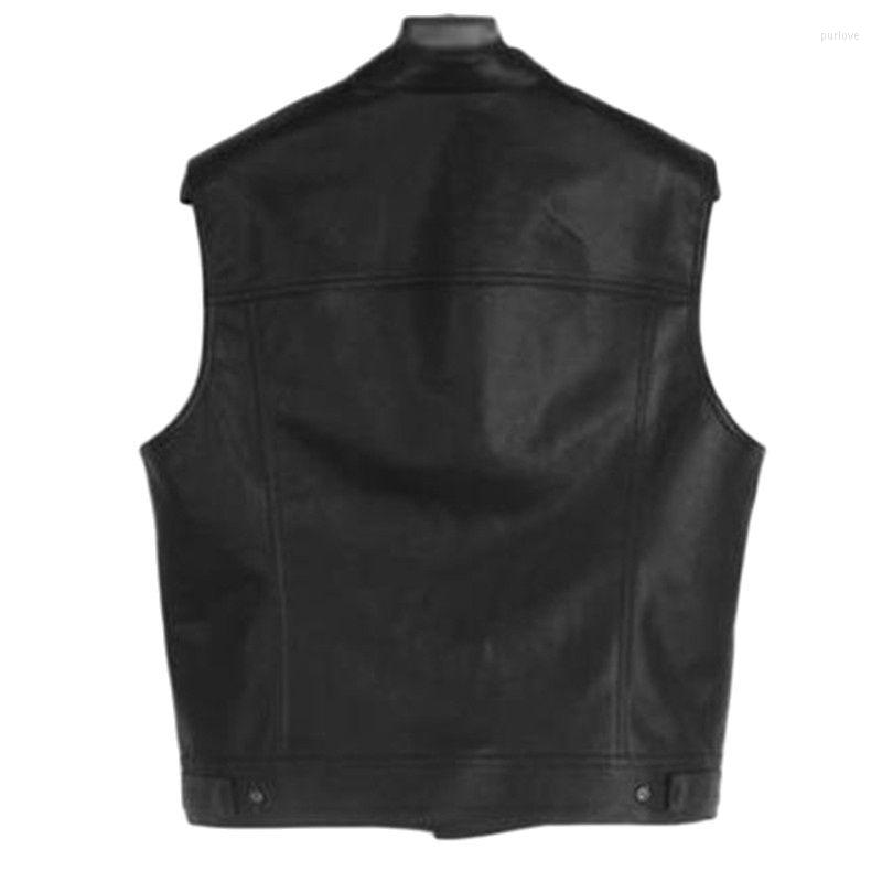 

Men' Vests Pu Male Streetwear Leather Jacket Vest Mens Sleeveless Punk Pocket Loose Fit Black Brand Motorcycle Waistcoat Coats