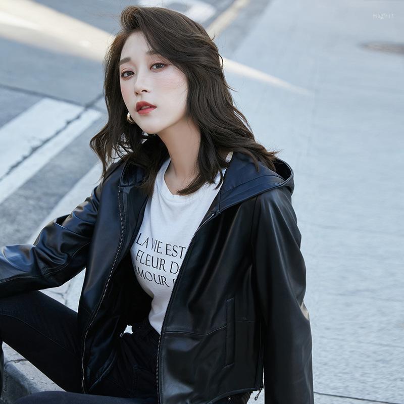 

Women's Leather Women Real Sheepskin Coat Hooded Jacket 2022 Spring Fashion Genuine Jackets Chaqueta Mujer Top Quality Large Size, Black