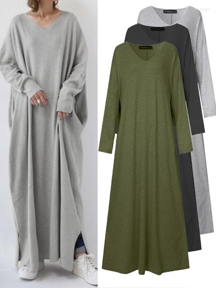 

Ethnic Clothing Turkey Eid Solid Muslim Hijab Dress Women Dubai Arab A-line V Neck Abaya Dresses Moroccan Kaftan Robe Islamic