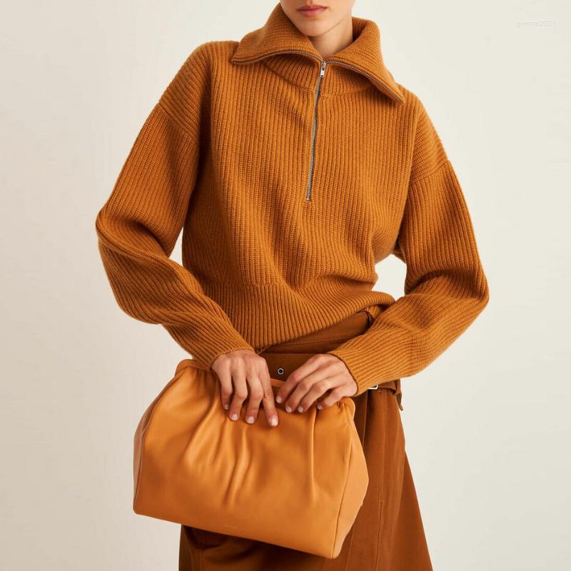 

Women's Sweaters Women Knitwear Autumn Loose Outer Wear Zipper Large Lapel Thickened Commuter Pure Wool Sweater, Dark gray