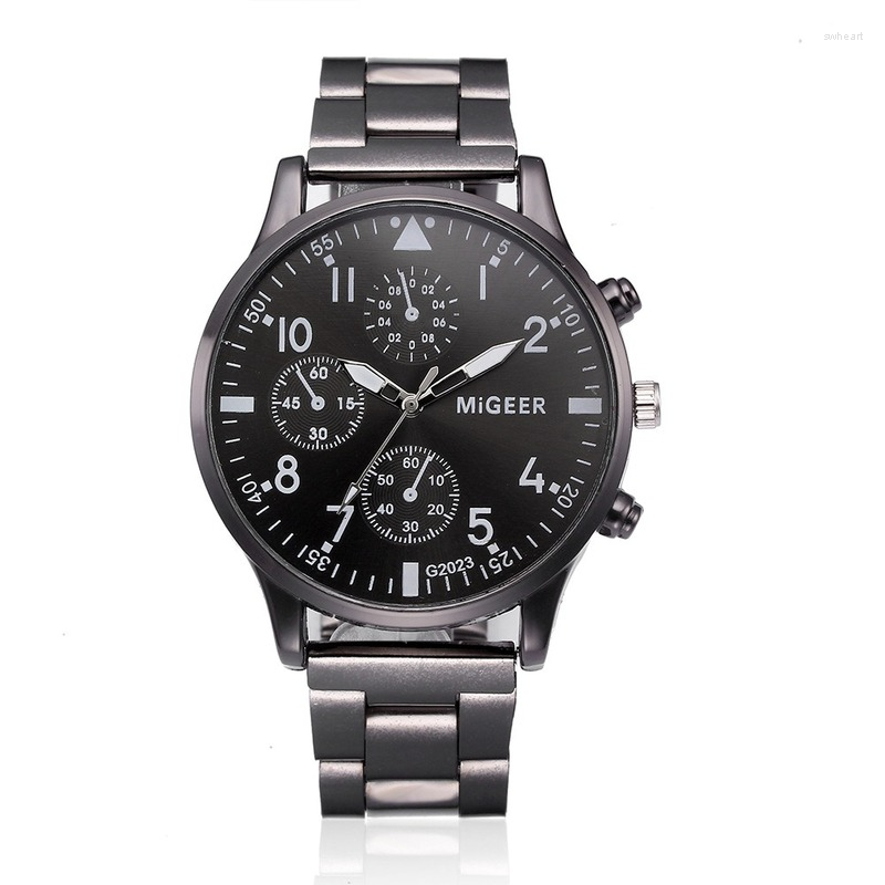 

Wristwatches Men Simple Business Watches Black Calendar Chronograph Fashion Mens Analog Quartz Steel Wrist Watch For Man Gift Reloj Hombre, Black-black