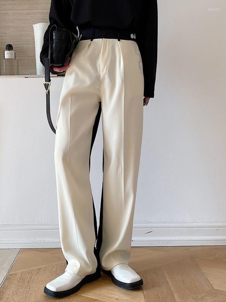 

Men's Pants Personalized Contrast Color Temperament Men's Trousers Korean Loose Simple Wide Leg 2023 Autumn 2A1812, Apricot