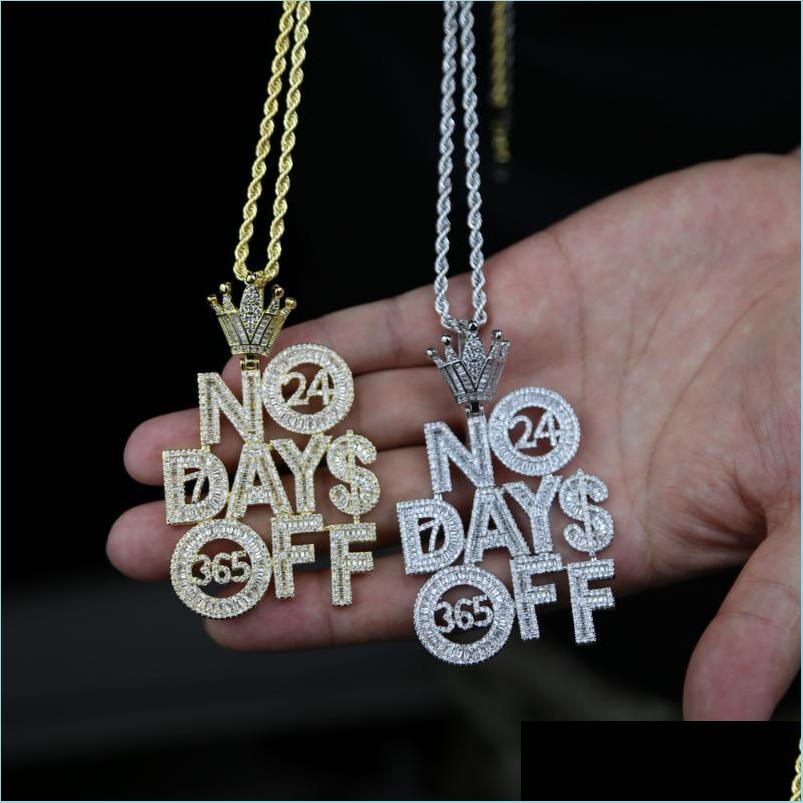 

Chains Chains Iced Out Bling Cz Letters Pendant Necklace No Days Off Paved Cubic Zircon Crown Shape Mens Fashion Hip Hop Jewelry Dro Dhw5X