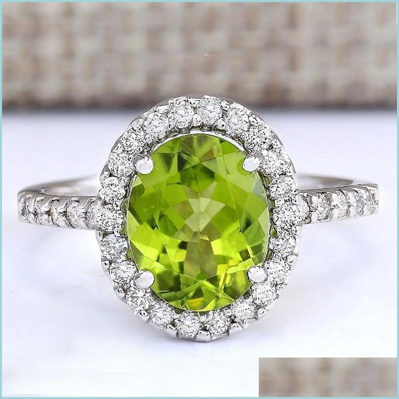 

Cluster Rings Cluster Rings Austrian Crystal Princess Cut Zircon Wedding For Women Large Oval Green Blue Stone Ring Engagement Jewel Dhs2G