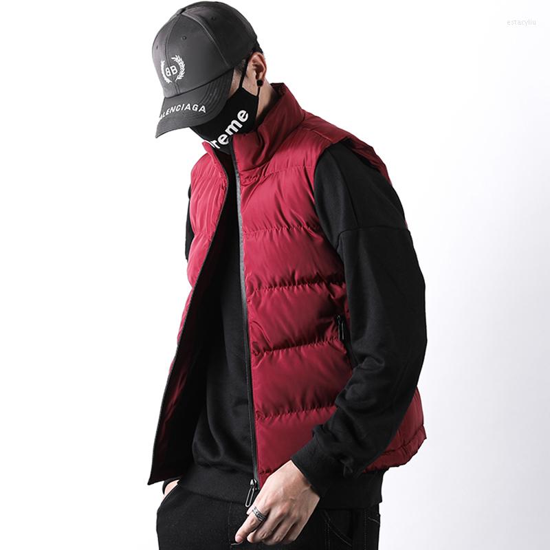 

Men's Vests Classic Stand Collar Sleeveless Vest Jackets For Men Autumn Winter Thick Warm Mens Waistcoat Male Casual Coat Plus Size 5XL, Wine