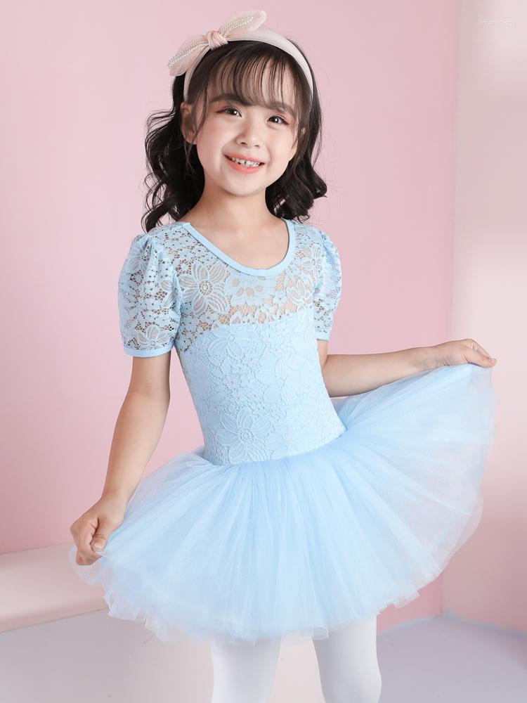 

Stage Wear Kids Ballet Dance Clothes Cotton Lace Leotard Bodice With Tulle Skirt Practice Dress Summer Performance Costume C22037, Pink