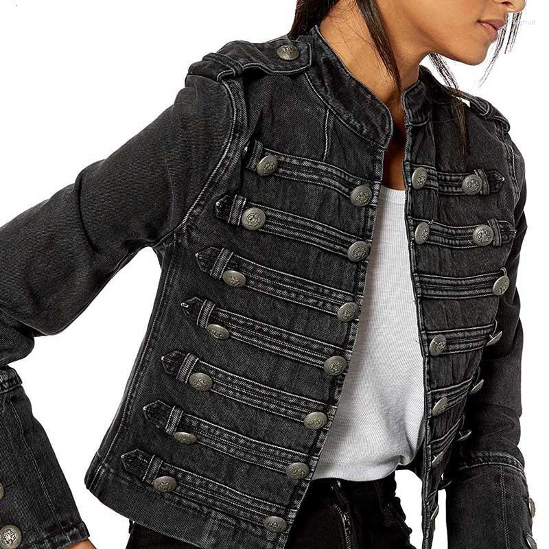 

Women' Jackets YAMDI Chic Jacket Coat Women 2022 Casual Winter Chaqueta Lady Boho Military-Style Denim Black Buttons Supper
