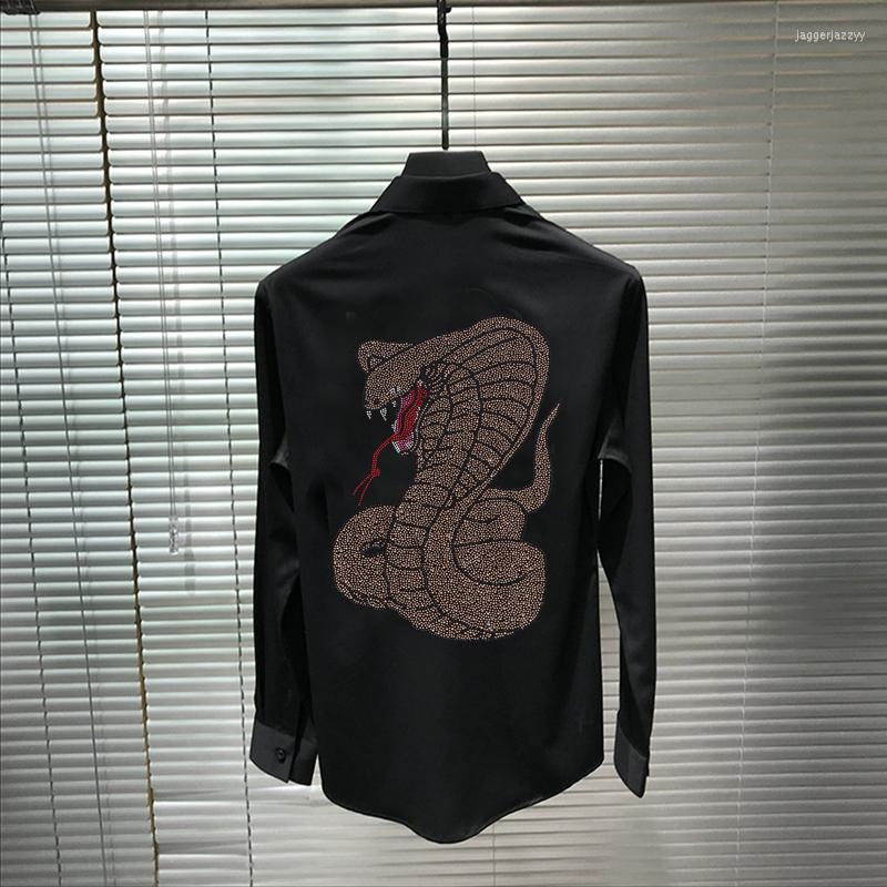 

Men's Casual Shirts Animal Pattern Design Diamond Men's Shirt Slim Personality High-Quality Long-Sleeved Fashion Hip-Hop Clothing, As shown asian size