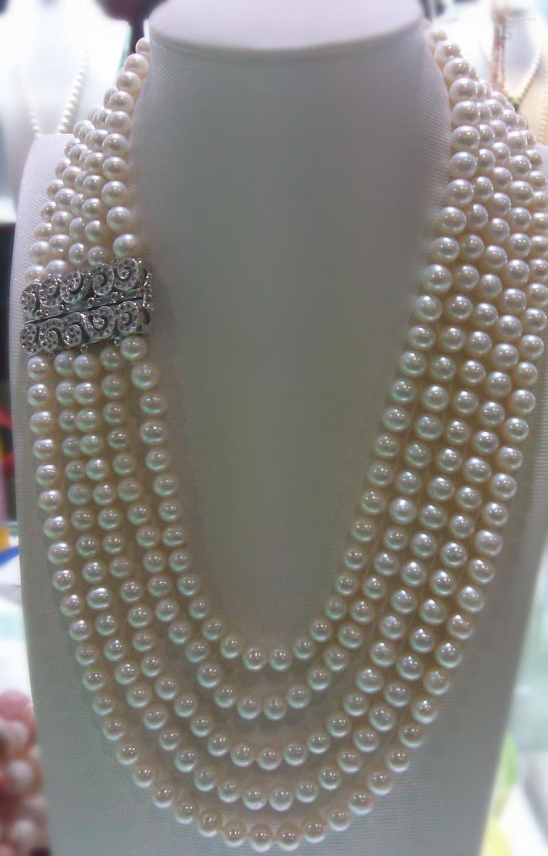 

Chains Wholesale 5 Rows Natural 8mm White Freshwater Pearl Necklace 005