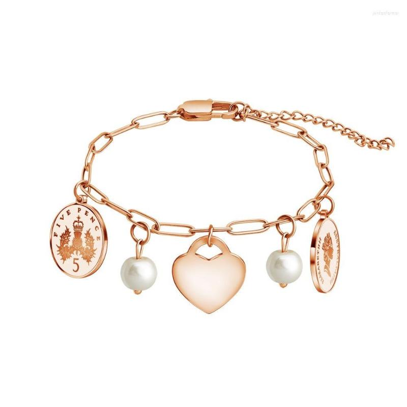 

Link Bracelets Fashion Simple Design Ins Creative 5 Penny Avatar Pearl Peach Heart Wholesale