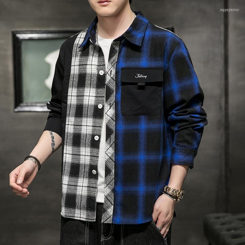 

Men's Casual Shirts Men's Spring Patchwork 2023 Long-Sleeved Cotton Plaid Oversized M-4XL Autumn HipHop Tops Coats Streetwear Clothing, Black yellow