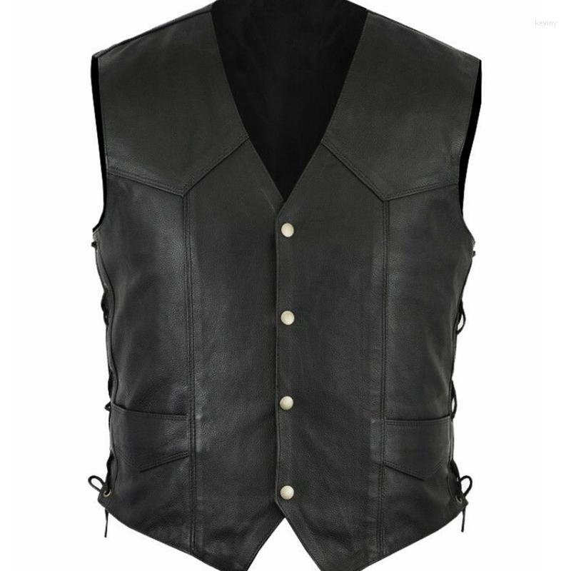 

Men' Vests Faux Leather Men Vest Fall Fashion V-neck Single-breasted Side Tie Waistcoat Clothing Lugentolo, Black