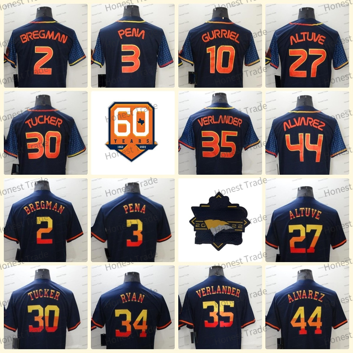

2022 Yordan Alvarez Baseball Jersey World Series 35 Justin Verlander 2 Alex Bregman 10 Yuli Gurriel Jeremy Nolan Ryan 34 Pena Kyle Tucker Mens Baseball Jerseys 60th, Men city jersey+60th